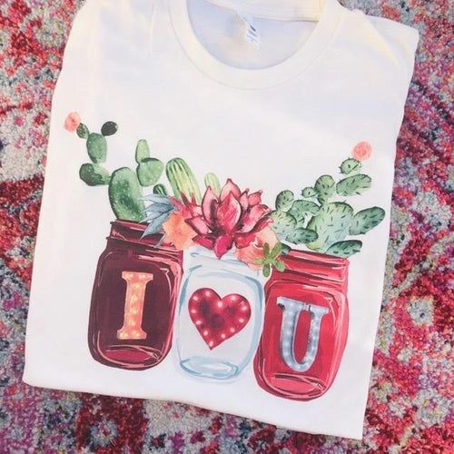 7681   Delaina Cactus Jars Graphic T-Shirt
