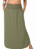 8301   Dori Smocked Waist Side Slit Maxi Skirt w/ Pockets