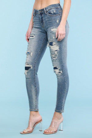 82137   Penny Destroyed Patched Tapered Slim Skinny Jeans