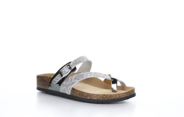 6002122   Parr Pewter Mirror Snake Print Sandals by Bos & Co