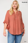 1053   Ann Pintuck Detailed Ruffle Sleeve Top