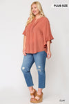 1053   Ann Pintuck Detailed Ruffle Sleeve Top