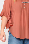1053   Ann Pintuck Detailed Ruffle Sleeve Top