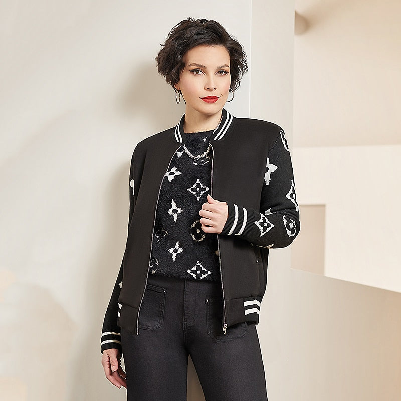 Nicolette Black & White Fancy Varsity Jacket by Tricotto 258-F22 – True  Betty Boutique