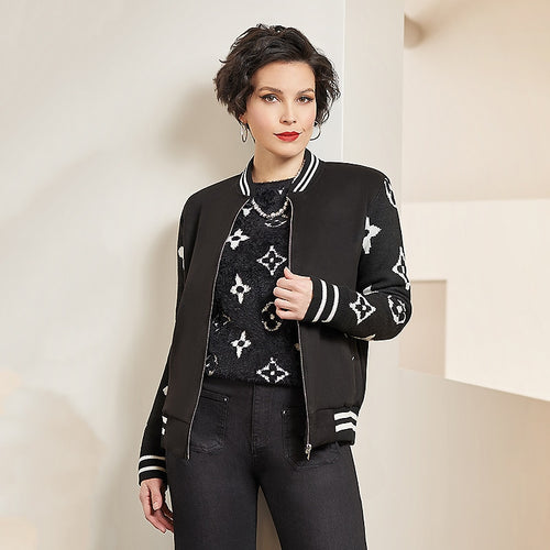 Nicolette Black & White Fancy Varsity Jacket by Tricotto 258-F22