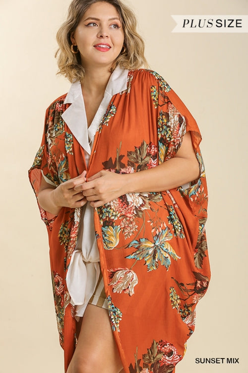 Arianna Sunset Floral Cocoon Hem Kimono - Plus Only!