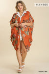 Kimono con dobladillo capullo floral Arianna Sunset - ¡Solo tallas grandes!