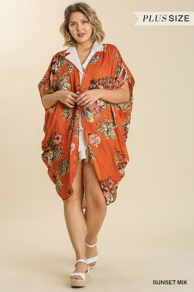 Arianna Sunset Floral Cocoon Hem Kimono - Plus Only!