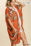 Kimono con dobladillo capullo floral Arianna Sunset - ¡Solo tallas grandes!
