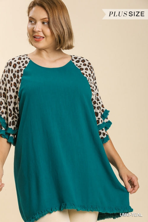 Nancy Linen Blend Layered Bell Sleeve Top  - Plus Only!