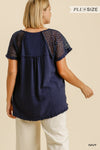 5368   Rhonda Linen Blend Floral Cutout Sleeve Top - Reg & Plus